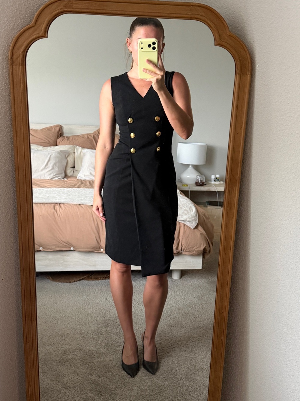 White House Black Market Black Double-Breasted Sheath Midi Dress